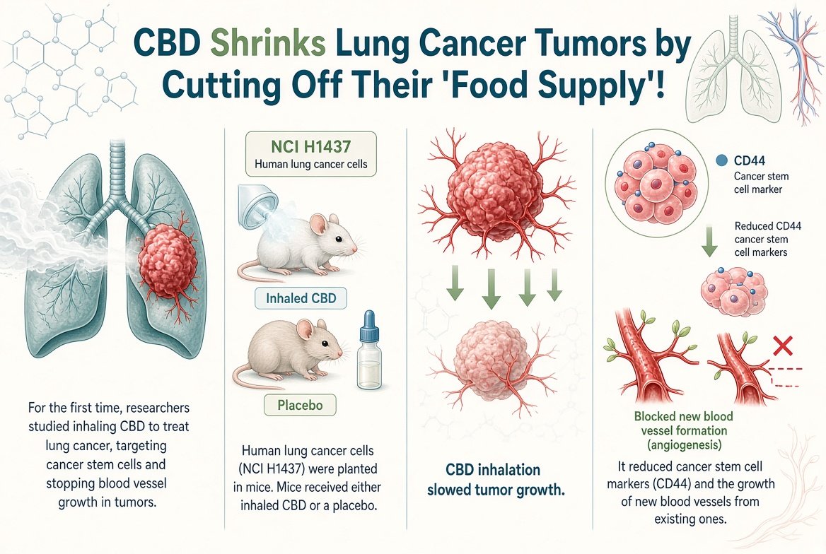 marclanders's tweet photo. CBD Shrinks Lung Cancer Tumors by Cutting Off Their 'Food Supply'!

For the first time, researchers looked at inhaling CBD to treat lung cancer, focusing on whether it could reduce cancer stem cells and stop blood vessel growth in tumors. 

Human lung cancer cells (NCI H1437) were planted in mice. Mice were given either inhaled CBD or a placebo. 

CBD inhalation slowed down tumor growth. It reduced markers for cancer stem cells (CD44) and the growth of new blood vessels from existing ones.

https://t.co/3NXETCSELi