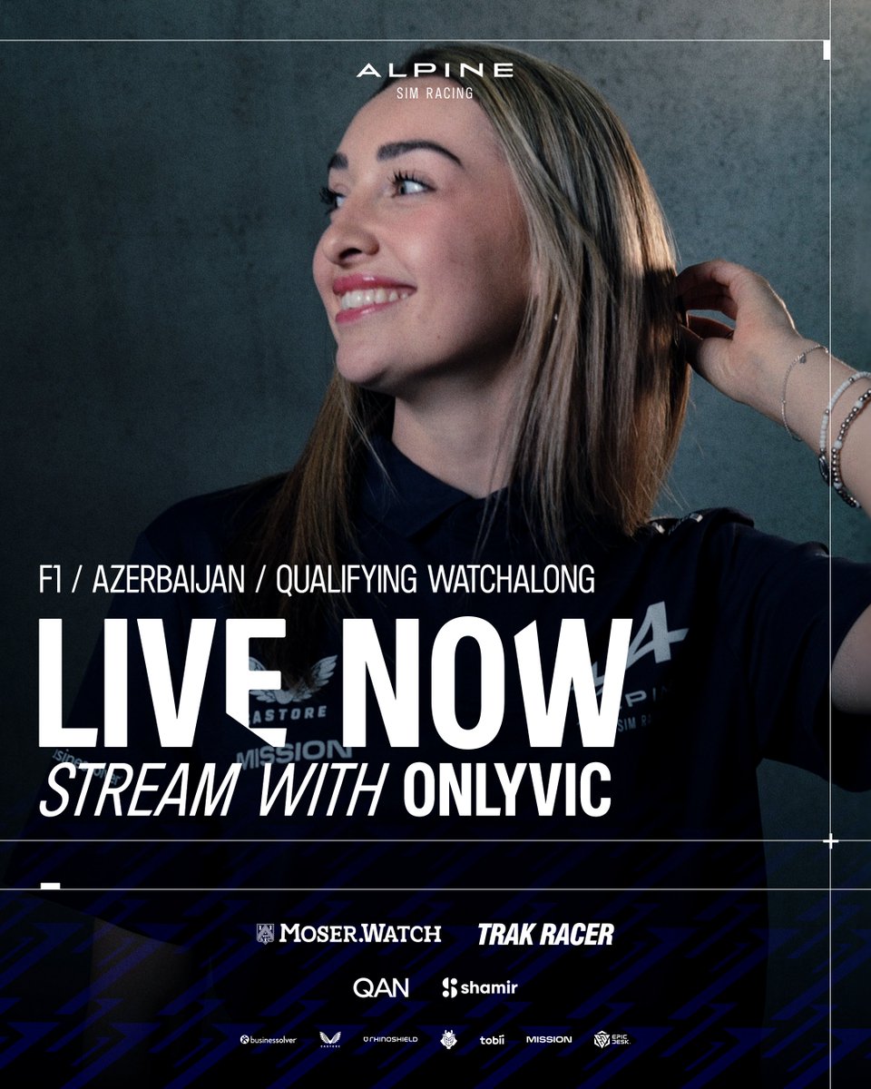 AlpineSimRacing's tweet photo. 🚨 VIC IS LIVE 🚨 

Another Alpine pole, yes please 🙏 

Come and join @On1yVic for a Qualifying watchalong at Baku 👇 

🔵 https://t.co/U6w2KocNL7 https://t.co/HjJNjUk3Bx