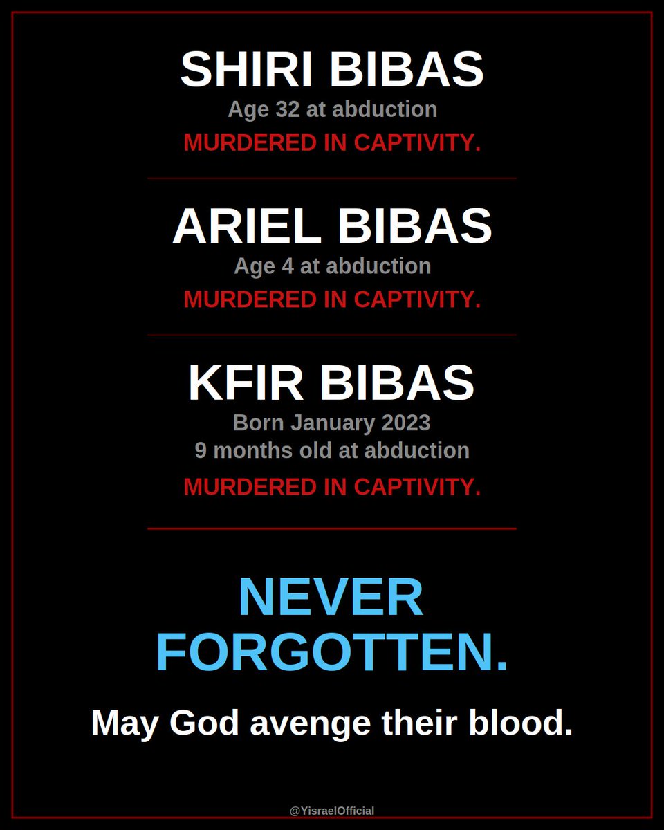 YisraelOfficial's tweet photo. 🕯️🕯️🕯️

Say their names. 
Shiri. Ariel. Kfir. 
Reply if you remember them too.

Reply with a 🕯️ if you'll never forget their names. https://t.co/iZwsjh81g2