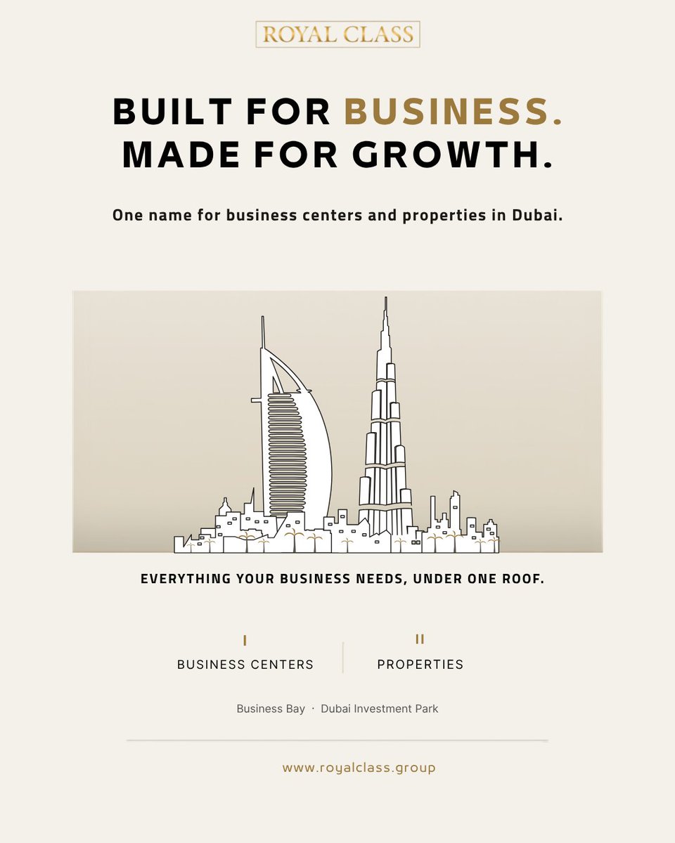 Royalclassgroup's tweet photo. Your team is growing - your office should too.
Flexible office spaces in Business Bay &amp; Dubai Investment Park, built to scale with you.

🔗 https://t.co/QLdaP3gi9t

#RoyalClass #DubaiBusiness #BusinessBay #FlexibleOffice #DubaiOffices #BusinessGrowth #CoworkingDubai https://t.co/XTXiI7YRCG