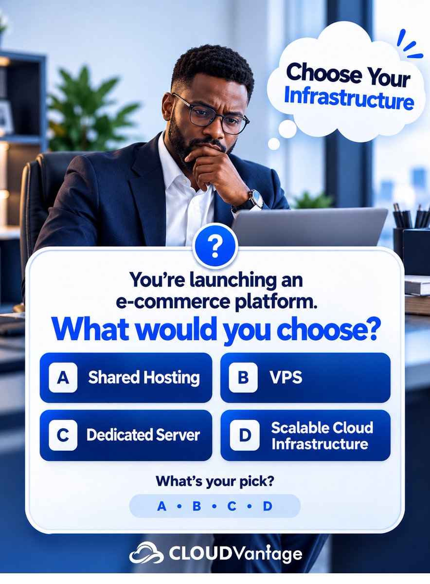 cloudvantage_ng's tweet photo. Your e-commerce platform is going live. What are you deploying on?

A, B, C, or D? Let’s hear it.

#CloudComputing #Ecommerce #Technology #TechNigeria #StartupsNigeria #CloudInfrastructure #CloudMigration #CloudVantage https://t.co/iZZnojSwpN
