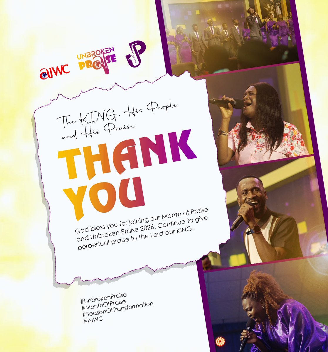 aiwc_mamprobi's tweet photo. God bless you for joining our Month of Praise and Unbroken Praise 2026. Continue to give perpertual praise to the Lord our KING.
#AIWC
#UnbrokenPraise
#MonthOfPraise
#SeasonOfTransformation https://t.co/EPDTeQYvd8