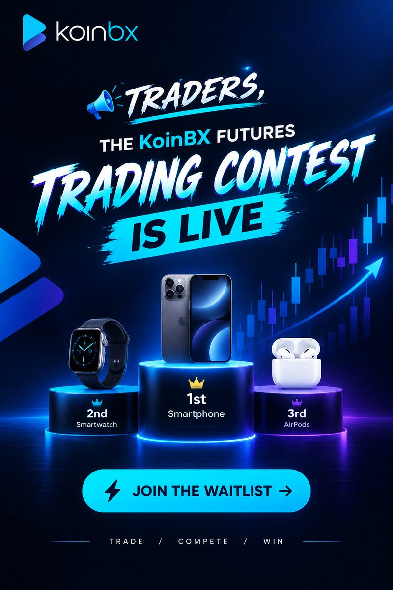 Naruto_Oxe911's tweet photo. 🚨 @KoinBXGlobal  FUTURES TRADING CONTEST IS LIVE! 🏆

One leaderboard.
Big rewards.
Your trading volume matters. 📈🔥
🥇 1st → 📱 Smartphone
🥈 2nd → ⌚ Smartwatch
🥉 3rd → 🎧 AirPods
💰 $100K cumulative eligible volume = $15 reward

Ready to compete?
👉 Join the waitlist
🎯 Get your Futures Pass
📈 Start trading & build volume
🏆 Climb the leaderboard
💰 Hit $100K → Unlock your $15 reward
⏳ Spots & rewards are limited.

🔥 Trade. Compete. Climb. WIN.

👉 https://t.co/heKvduLYYv
Follow👉 @KoinBXGlobal  

#KoinBX #Crypto #Futures #TradingContest #CryptoTrading #KoinBX