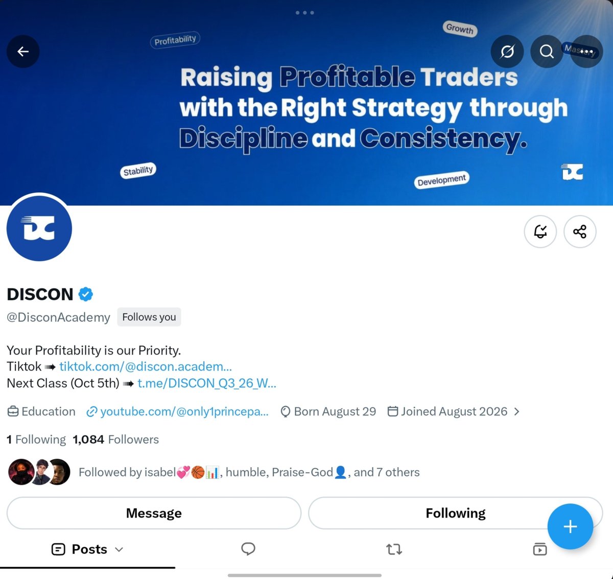 DisconAcademy's tweet photo. 𝗪𝗲 𝗛𝗶𝘁 𝟭𝗞 𝗙𝗼𝗹𝗹𝗼𝘄𝗲𝗿𝘀  🎉

We sincerely Appreciate every single one of you. 🥹
Thank you for believing in what we are building here @DisconAcademy 🫶💙
Arguably the Best Trading Academy from this Part of the World is on the Rise. Turn on notifications to get notified on our daily posts 🔔
We are Just getting started 🚀

Thank you, 1K. 💙