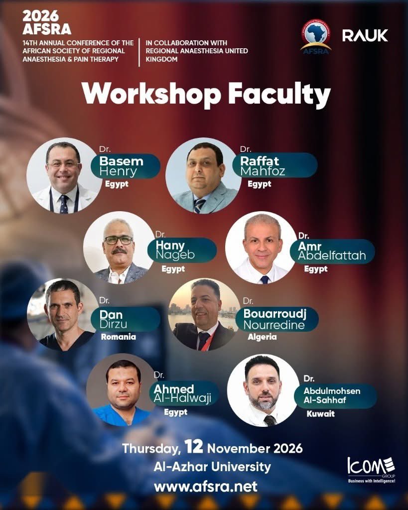 AFSRA10's tweet photo. Ready for a Hands-On Challenge? 🔥
Step into the Fluoroscopy-Guided Cadaveric Interventional Workshop and Register NOW 
𝟑𝟎 𝐬𝐩𝐨𝐭𝐬 𝐚𝐯𝐚𝐢𝐥𝐚𝐛𝐥𝐞! 𝐅𝐢𝐫𝐬𝐭 𝐜𝐨𝐦𝐞, 𝐟𝐢𝐫𝐬𝐭 𝐬𝐞𝐫𝐯𝐞𝐝
As Pre congress #AFSRA2026 with @RegionalAnaesUK 
Abstract Submission Link: https://t.co/lHGL5G1hXr
Physical Registration: https://t.co/iMpVCJejSv
Virtual Registration: https://t.co/jKhRk4ar1q
Pre-Congress Fluoroscopy-Guided Pain Workshop: https://t.co/MAF0escm9X
Website: https://t.co/NACgwA0oNE

📅13-14 Nov 2026
👉 InterContinental Semiramis Cairo, Egypt