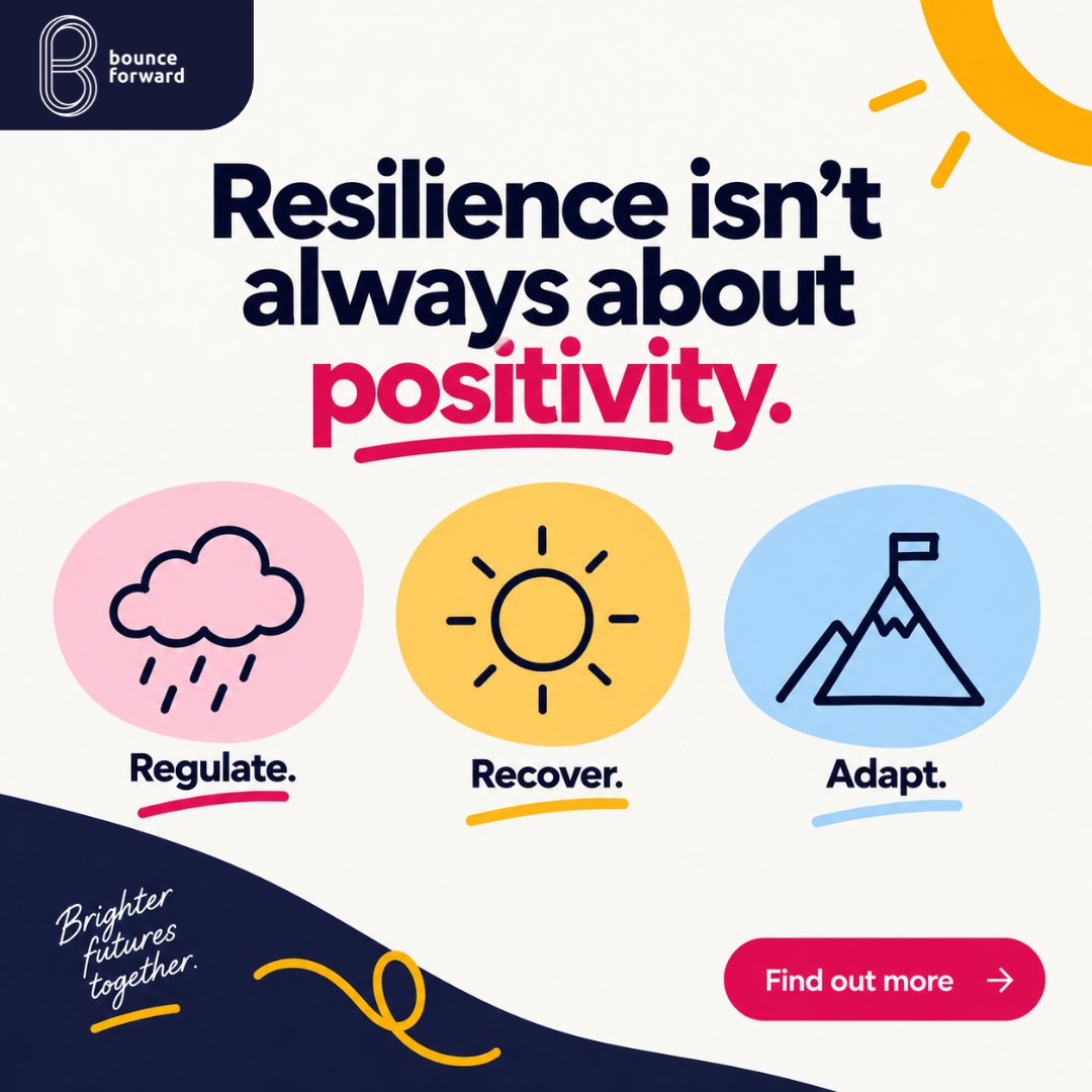 bounceforward's tweet photo. Resilience has become confused with positivity. Real psychological fitness isn’t about pretending difficult things aren’t difficult.

Strength isn’t the absence of difficult emotions. It’s knowing how to navigate them.  Regulate. Recover. Adapt.
https://t.co/cZPjwPvN3Q https://t.co/0CofJr9PV3