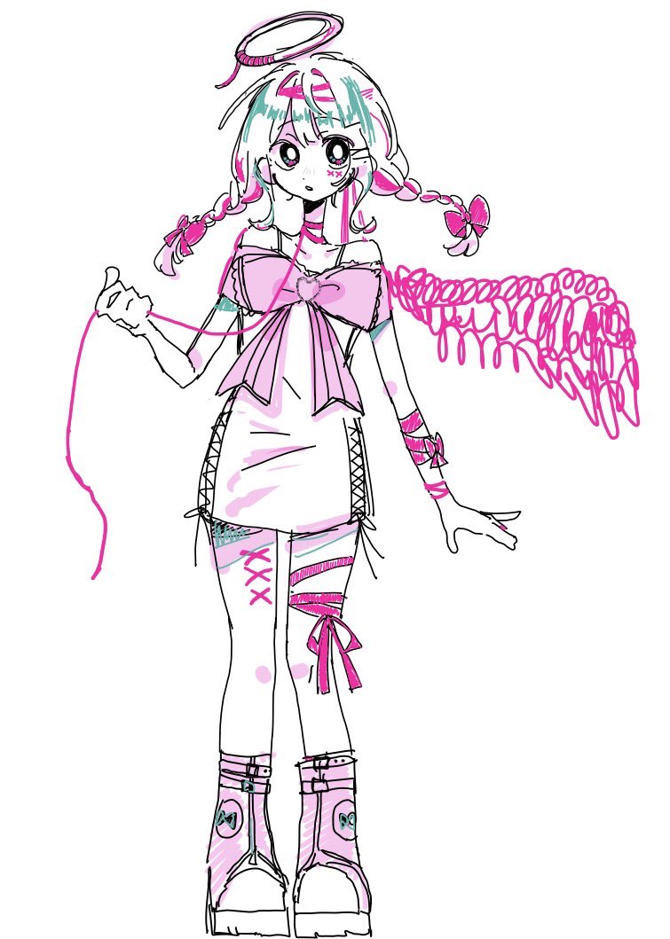 dxa1f's tweet photo. 😇🎀🧶でキャラデザしました！！！
#絵文字3つでキャラデザする
#OC
#一次創作 https://t.co/3MbnNoD3ys