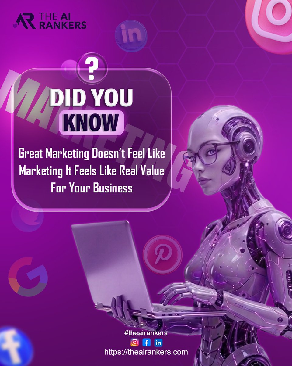 YettaSewesa6b's tweet photo. Great marketing doesn’t feel like marketing—it feels like connection. At The AI Rankers, we create strategies that educate, engage, and deliver real value, building trust and driving meaningful results without the hard sell. https://t.co/c8s5Iaqi0c