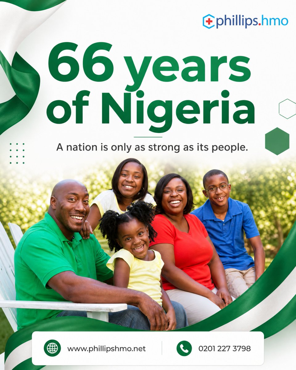 PhillipsHmo1's tweet photo. Happy 66th Independence Day, Nigeria! 🇳🇬

A nation is only as strong as its people. Keep yourself and your family healthy to keep moving forward. 

#NigeriaAt66 #PhillipsHMO #HealthInsurance #LagosHustle #Trending https://t.co/vqxVL4pep2