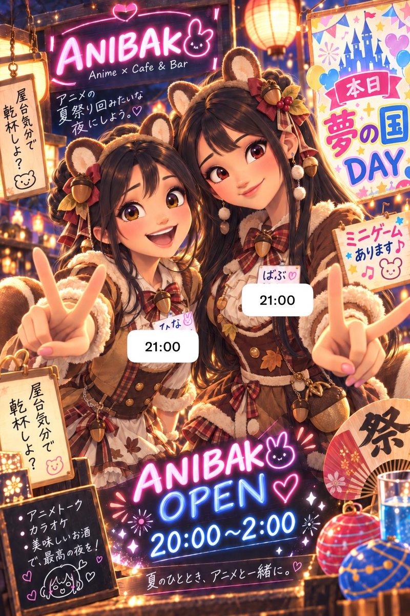 anibakourasoe's tweet photo. 9月25日(金)

✨ANIBAKO プチ夢の国イベント✨

ついに本日、LAST DAY‼️

プチ夢の国イベント最終日です🎠✨
まだ遊びに来れてない方も、
すでに来てくれた方もぜひラストにもう一度🙌

キャストの衣装やミニゲームも本日で見納め👀✨

最後までみんなで盛り上がっていきましょう🔥
本日もANIBAKOでお待ちしてます‼️
21:00〜3:00
ばぶ@Marinn_Babu 
ひな@hina_ANIBAKO