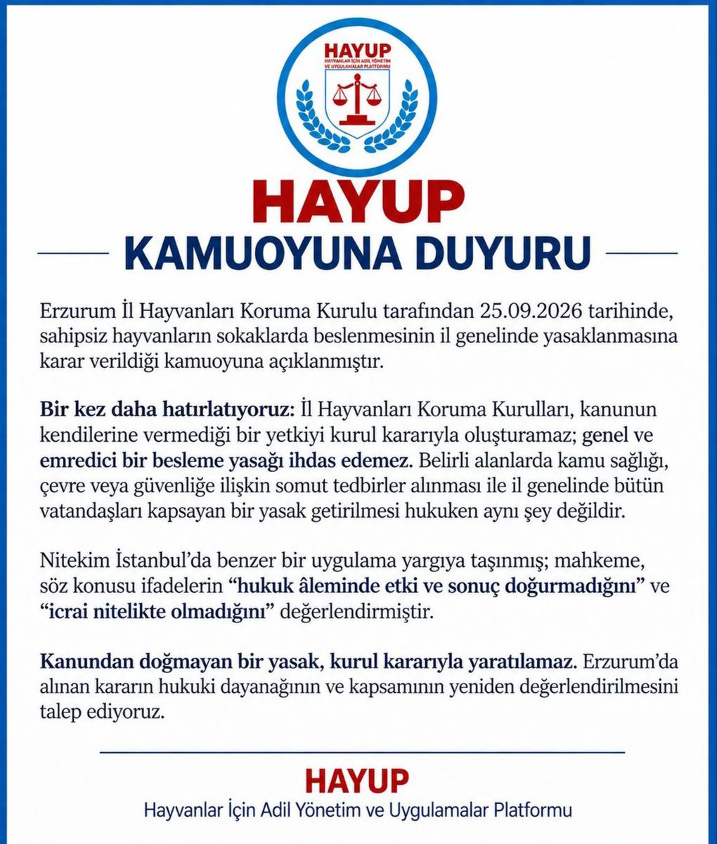 Hasardam's tweet photo. 📢İl hayvanları koruma kurulları ,kanunun kendilerine vermediği bir yetkiyi kurul kararıyla olusturamaz ;Genel ve emredici bir besleme yasağı ihdas edemez .
@ErzurumValiligi Kanundan dogmayan bir yasak ,kurul kararıyla yaratılamaz 
👇👇 https://t.co/aF17nbKJ49
