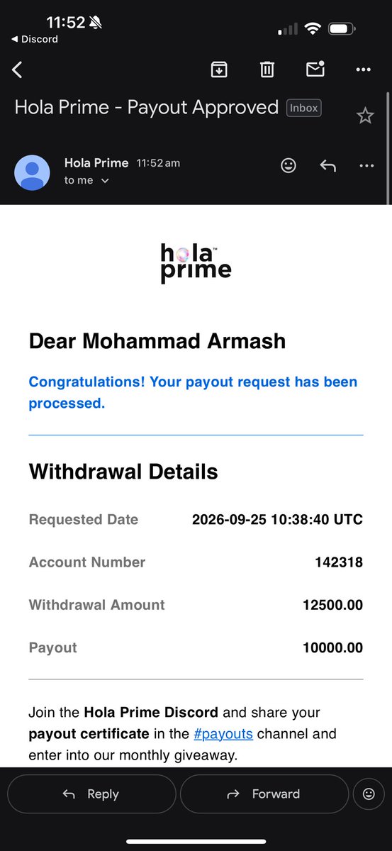 ZamcoCapital's tweet photo. Payout approved in 14 minutes💀💀💀

Thank you @HolaPrimeGlobal for one of the fastest payouts in the industry!!!

Absolute G

Code - ZAMCO https://t.co/MpknlZbImj