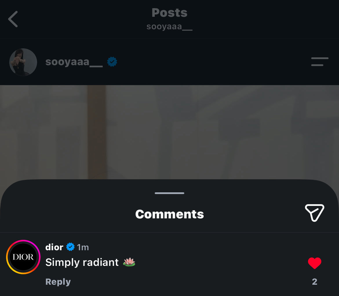 soowhat____'s tweet photo. Dior comment on Jisoo recent IG post “Simple radiant🪷” now thats a big FACT Dior 🫰 https://t.co/Bd8MaD71xc