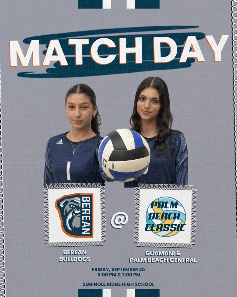 bereanwpbath's tweet photo. Happy Friday, Bulldogs! Varsity Volleyball competes in the Palm Beach Classic Tournament tonight at Seminole Ridge. The team plays at 5:00pm against Guamani and 7:00pm against Palm Beach Central. GO BULLDOGS! #ForHim https://t.co/mDbywEUK46