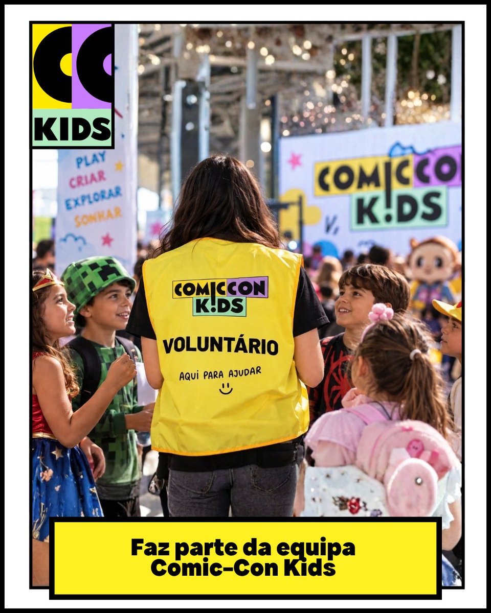 ComicConKids's tweet photo. 🚀 Queres fazer parte da equipa Comic-Con Kids? 

Procuramos voluntários para os dias 31 Out e 1 Nov, no Multiusos de Guimarães!

💛 Colete + acreditação, certificado, lunch box e 2 bilhetes/dia.

Inscreve-te:
https://t.co/LaZKxDPRW8 

#ComicConKids #Voluntariado #cckids https://t.co/tJma6tHbt1