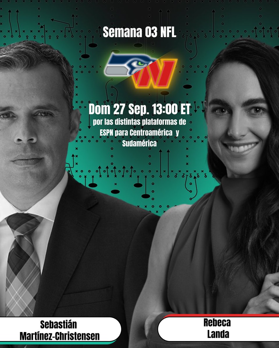 SebastianMCESPN's tweet photo. Este domingo les traemos @Seahawks vs @Commanders junto a @larebecalanda por las distintas plataformas de @disneyplusla https://t.co/bUaKsqP2KX
