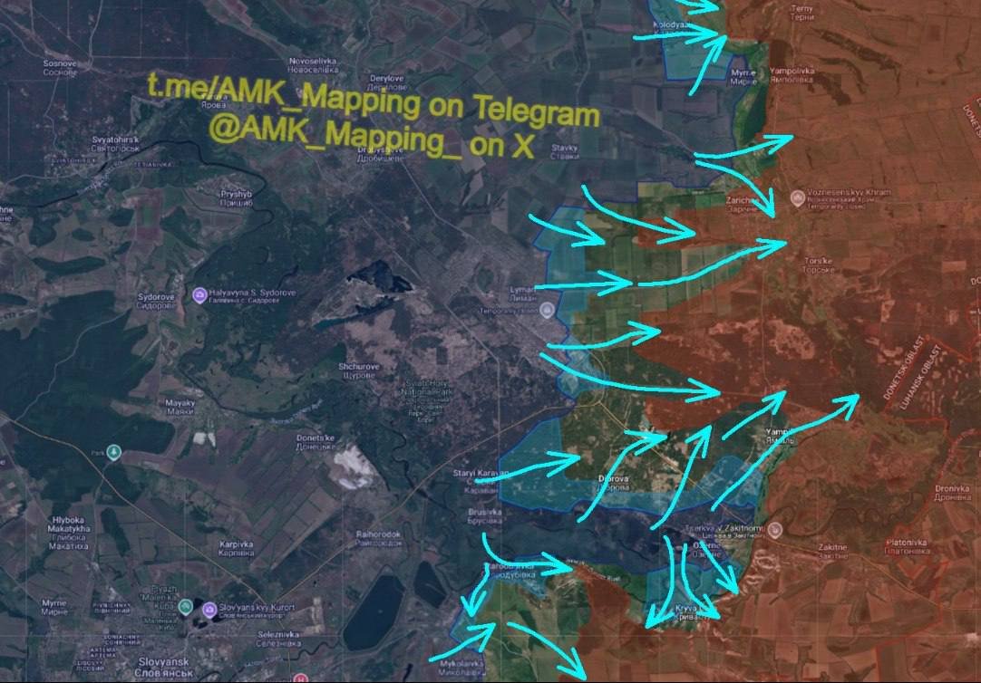 Feniks134186's tweet photo. ЗСУ прорвали фронт і увійшли в Ямполь та Торське. Збройні сили РФ терміново відступають до Кремінної та Рубіжного https://t.co/mbr2vwfyrW