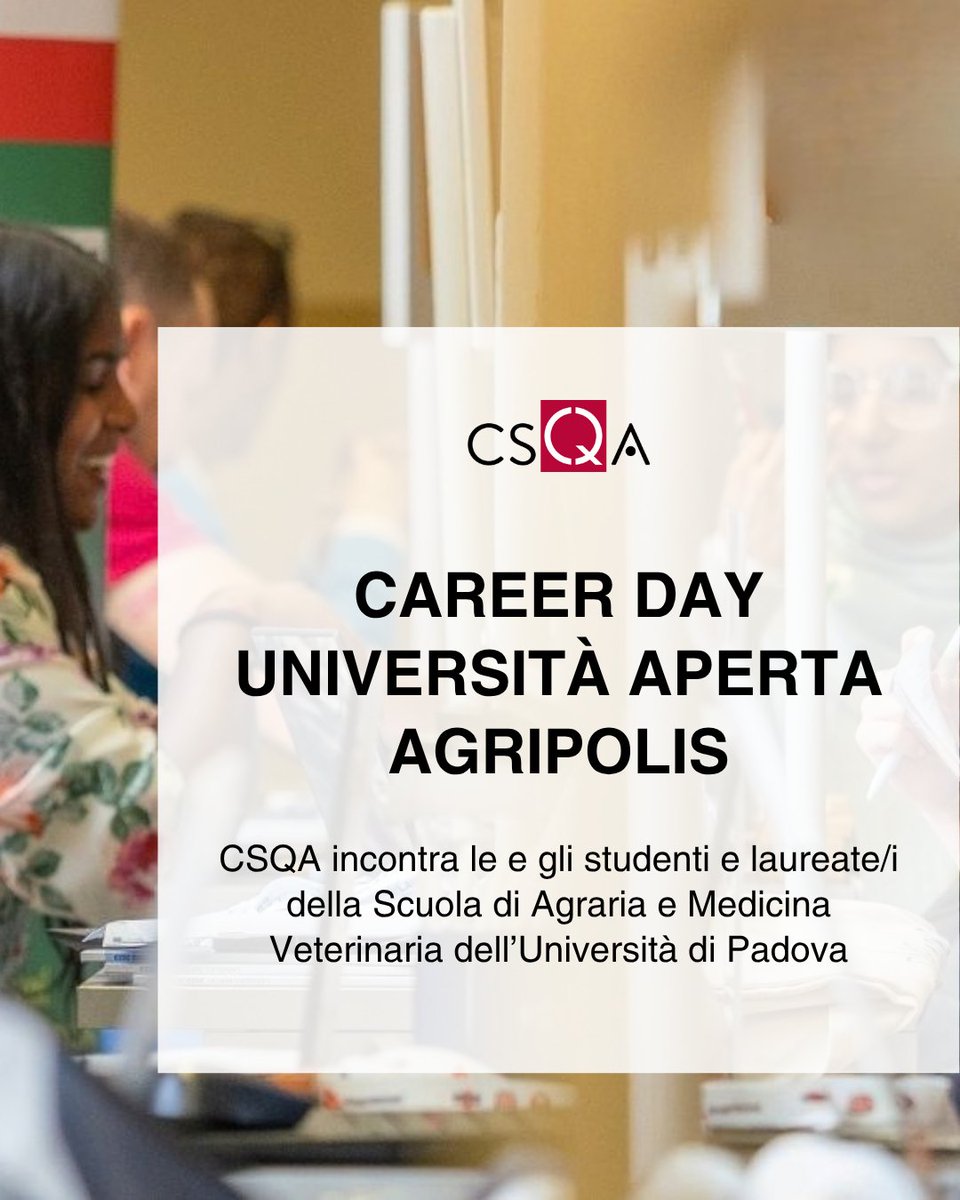 CSQACert's tweet photo. 🎓Il 1° ottobre CSQA partecipa al #CareerDay Università Aperta #Agripolis di #UniPD (Legnaro, ore 10-16): colloqui con studenti e laureati di agraria, alimentare, forestale e veterinaria.
Ingresso libero, iscrizioni entro il 29/9
👉https://t.co/9jpPP4J2OO
#CareerDay @UniPadova https://t.co/mIWyLxbfrP
