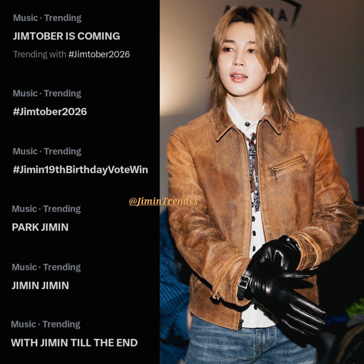 JiminTrendss's tweet photo. PARK JIMIN
JIMTOBER IS COMING
WE LOVE YOU JIMIN
JIMIN JIMIN
WITH JIMIN TILL THE END
#Jimtober2026 #JIMIN #지민 https://t.co/1B4HiRu1t0