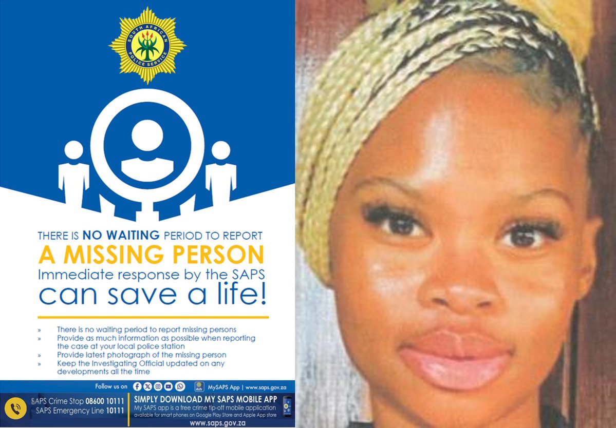 SAPoliceService's tweet photo. RT #sapsGP [MISSIN TEEN SOUGHT] #SAPS Lenasia South seeks public assistance in locating a #missing teen. It is reported by her sister that 16yr-old, Keseabetswe Excelia Kgantlapane, was last seen on 19/09, when she left her home without informing anyone where she was going and has not been seen since.

At the time of her disappearance she was wearing a brown tracksuit pants, black and white sport shoes, a brown pyjama top and a black and white jacket.
 
Anyone with information on her whereabouts is urged to contact the Investigating Officer, Constable ED Anthony at 016 466 2352. #CrimeStop #MySAPSApp ME