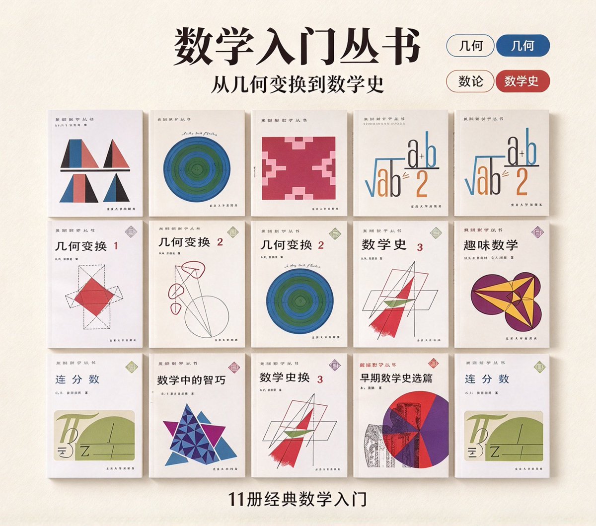 Huahuazo's tweet photo. 发现一套被埋没了几十年的【数学神书】📘。

豆瓣冷门到每本评论不超过10条，但含金量极高。
作者是拓扑学、几何学、数论领域的大师，译者全是北大教授。

中学生能读懂，但读透了，数学思维完全不一样。
🔗：https://t.co/IfarnHZbUB https://t.co/lW0AZm0xZa
