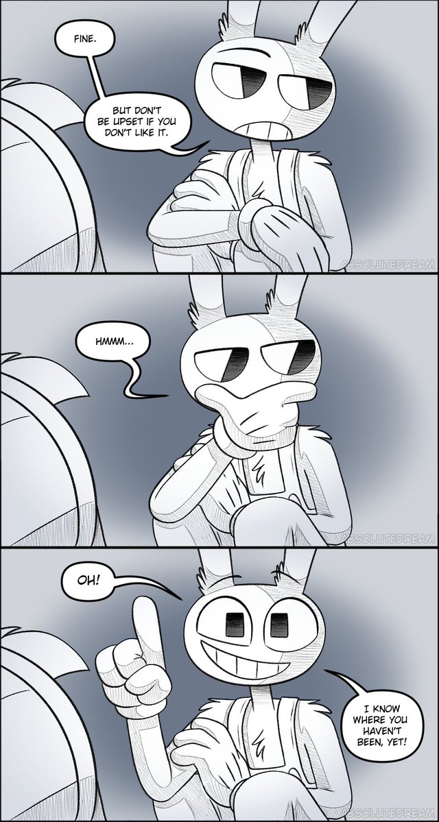 _AbsoluteDream_'s tweet photo. Something is up with Pomni and she withdrawals herself a bit. Others notice and begin to worry. Except Jax. Jax isn't worried. Not at all.

Comic Thread (19/19)
#TADC #Jax #pomni #funnybunny https://t.co/t4Qwn2Q2HK