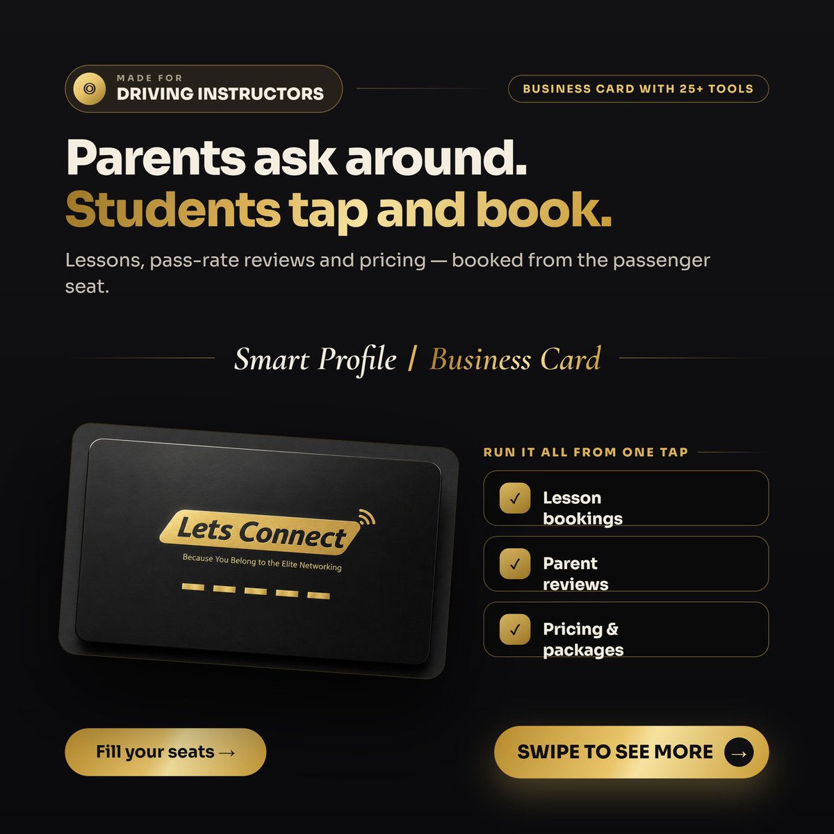 letsconnectcard's tweet photo. Made for driving instructors π
Parents ask around. Students tap and book β lessons, pass-rate reviews and pricing from the passenger seat. 25+ tools, NFC + QR, no app.
Β£49 lifetime at letsconnectcard
#DrivingInstructor #SmartBusinessCard https://t.co/tapt2HfNbP