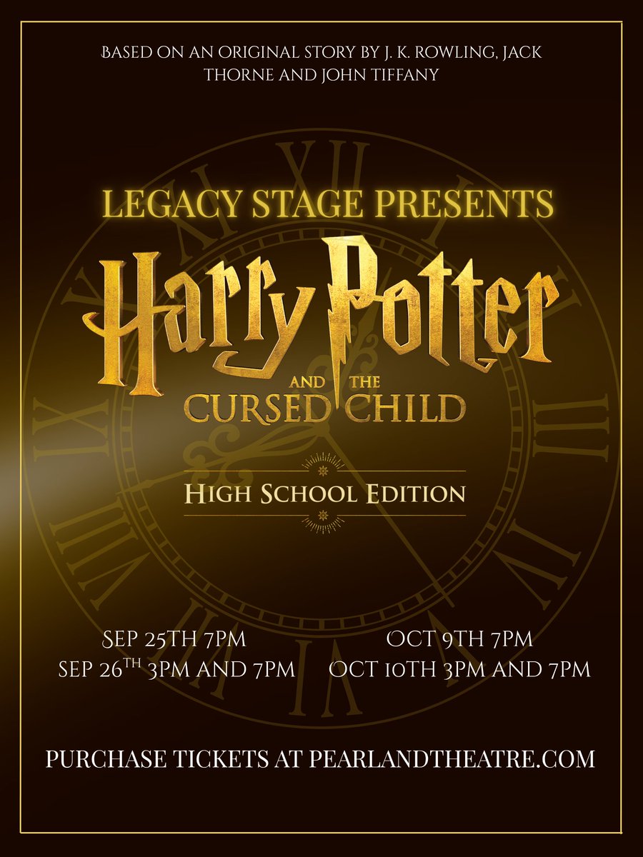 PearlandISD's tweet photo. Magic returns to the stage!✨
Pearland High School Legacy Stage presents HARRY POTTER AND THE CURSED CHILD! 🎭
📅 Sept. 25–26 & Oct. 9–10
📍 PHS Bullard Auditorium
Experience the magic of live theatre🎟️: https://t.co/sFZqihiWbD
#BuildPearlandProud #LegacyStage #HarryPotter https://t.co/DkzHo0eE6k