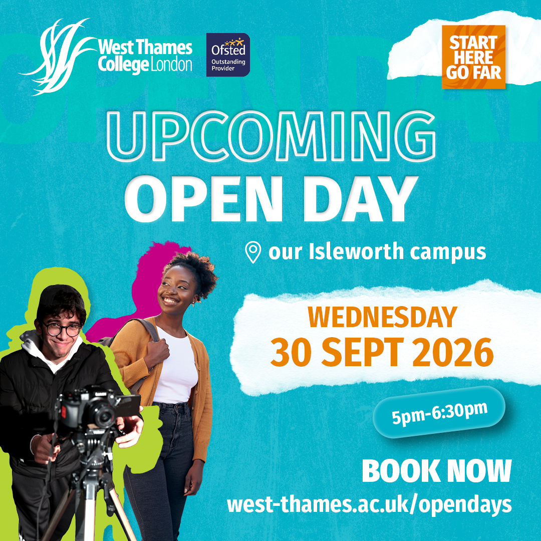 WestThames's tweet photo. 🎓 Explore Your Future at West Thames College! Our first Open Days of the year are coming up!

Isleworth Campus
Wednesday 30 September, 5pm–6.30pm

Come along and take your next step with West Thames College! Book here: https://t.co/cGT3NgKXuD 

#WestThamesCollege #StartHereGoFar https://t.co/fXW5nfkhXs