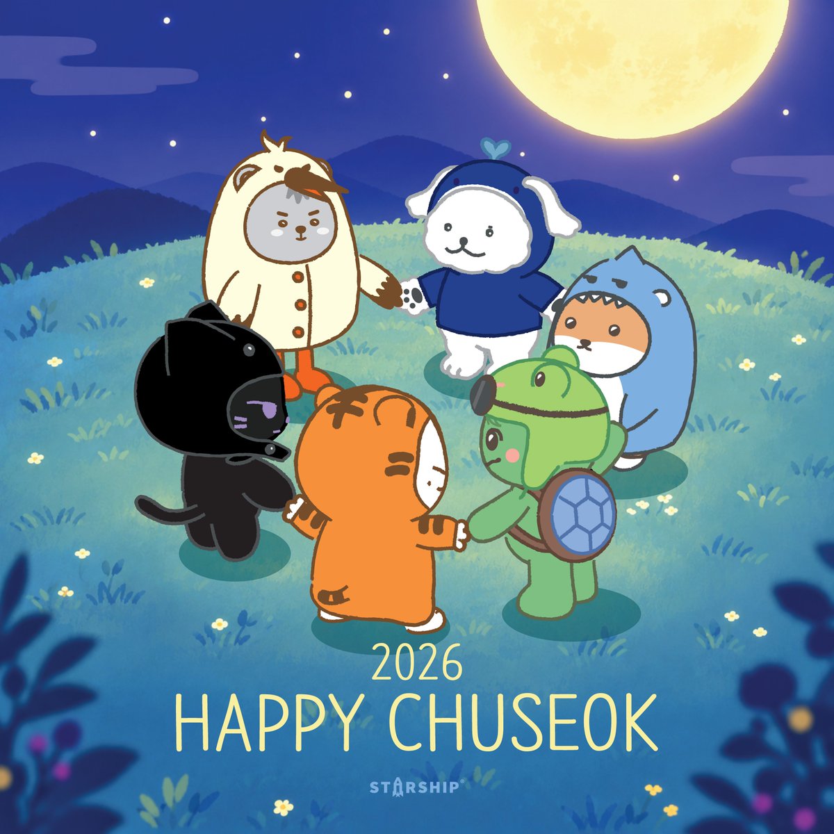 MONMUNGCHI_X's tweet photo. MONMUNGCHI X 2026 CHUSEOK 🌕

보름달 아래 옹기종기 모여
몬뭉치엑스와 함께 강강술래 한 바퀴!

웃음 가득한 풍성한 한가위 보내세요! 💛

#MONMUNGCHIX #몬뭉치엑스 https://t.co/GSxp0XtZoE