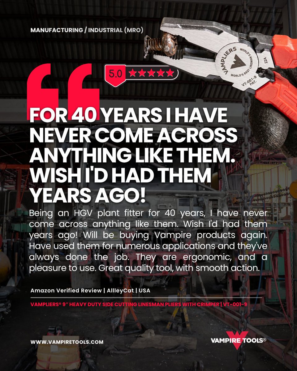 Vampire_Tools's tweet photo. ⭐ 5-Star Review from a Professional

Ready to put them to the test?

Explore Vampire Tools and find your next go-to tool!
https://t.co/imPCqgYLQD

#VampireTools #VamPLIERS #Pliers #HandTools #ScrewExtractor #StrippedScrews #ToolReview #QualityTools #ErgonomicTools #MechanicLife https://t.co/I3RRG8WhNL