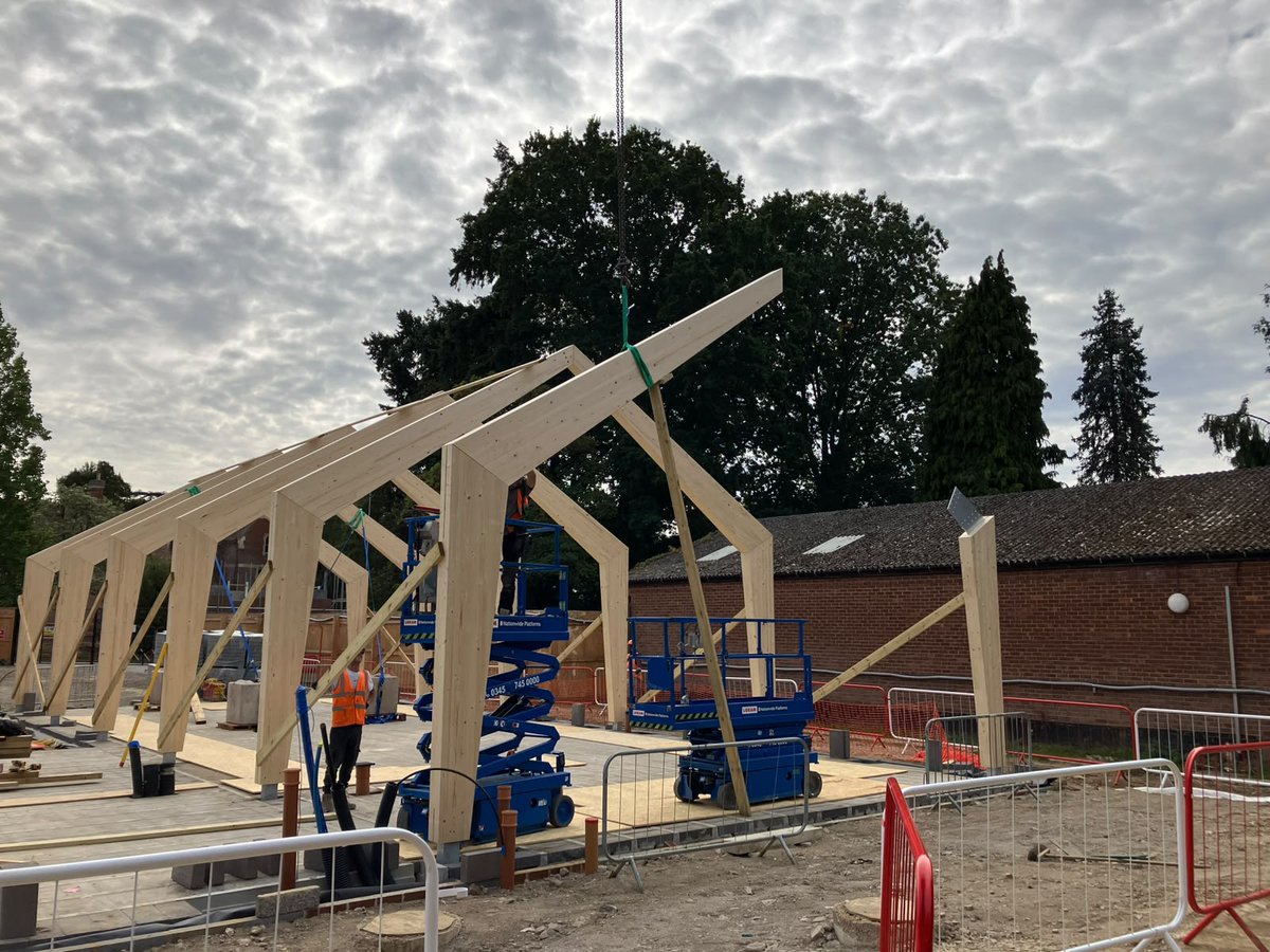 BucklandTimber's tweet photo. Going up at Imperial College!

The glulam frame is taking shape on site, with the first run of portal frames now in position.
A few photos from the installation so far – more to come as things progress!

#Glulam #TimberEngineering #Construction https://t.co/PZjcyzvrtB
