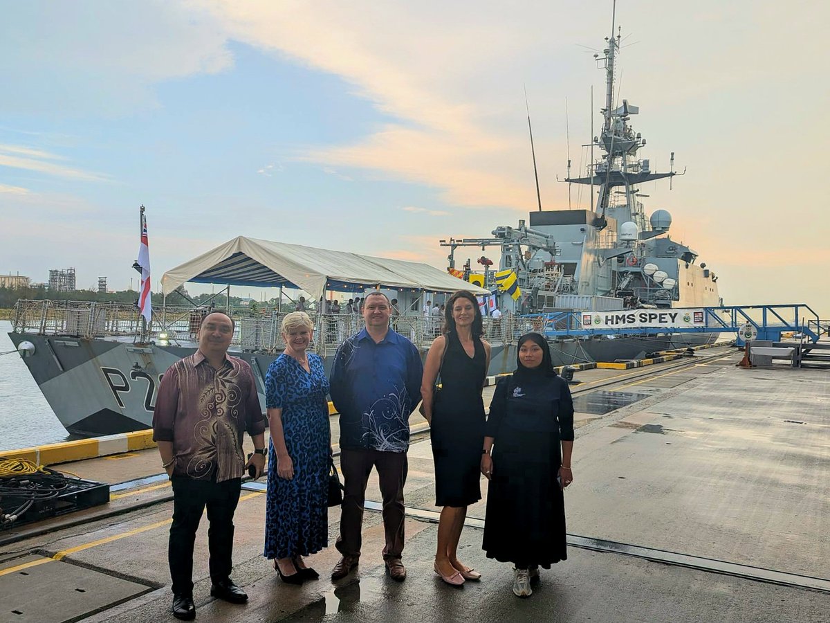 UKinMalaysia's tweet photo. The @RoyalNavy @HMS_Spey made a port call at Port Klang 🇲🇾 as part of its deployment to the Indo-Pacific. HC @AjaySharmaFCO hosted a reception on board the ship yesterday, where he reiterated Britain’s continued commitment to regional security, peace and international law. https://t.co/isLs6sE2e1