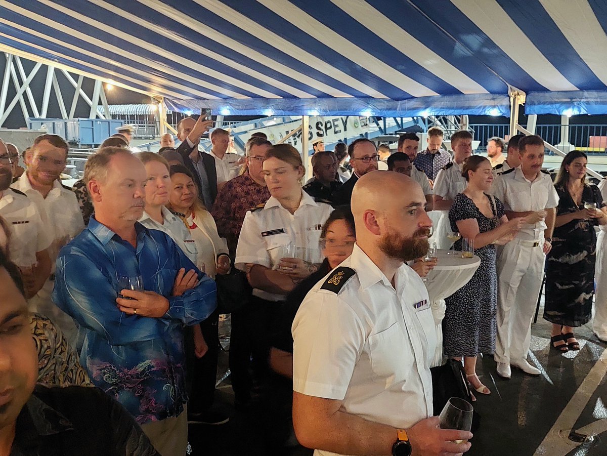 UKinMalaysia's tweet photo. The @RoyalNavy @HMS_Spey made a port call at Port Klang 🇲🇾 as part of its deployment to the Indo-Pacific. HC @AjaySharmaFCO hosted a reception on board the ship yesterday, where he reiterated Britain’s continued commitment to regional security, peace and international law. https://t.co/isLs6sE2e1
