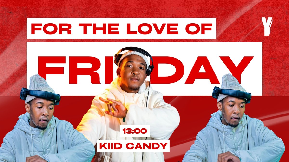 Yfm's tweet photo. Friday vibes are officially locked in!
Johannesburg’s own Kiid Candy is behind the decks, bringing street energy, soulful sounds & serious groove! #FortheLoveofFriday
#YWorld https://t.co/mxmkwsh6mb