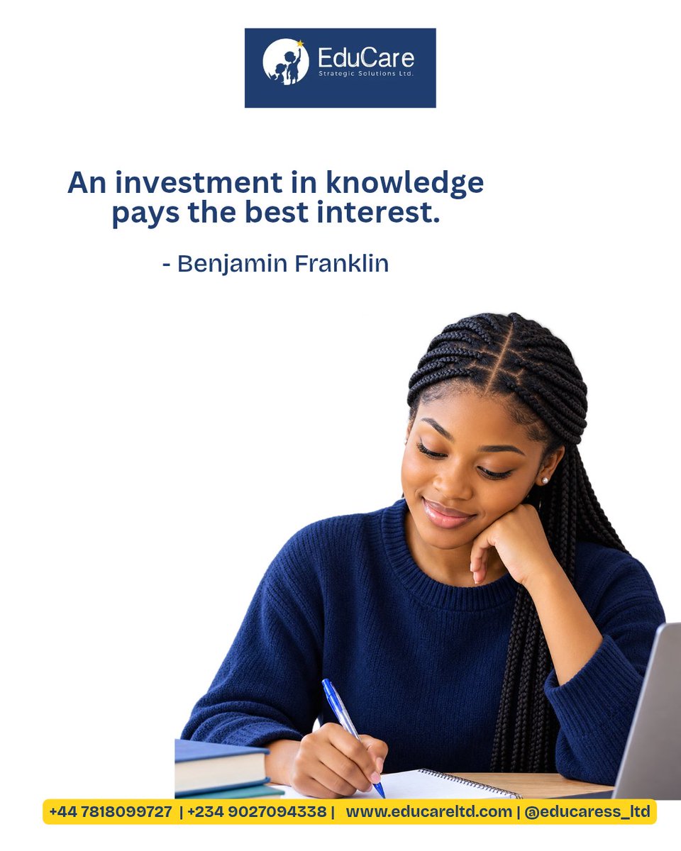 EducareL12297's tweet photo. Knowledge is an investment that keeps paying dividends. 

Invest in your education. Invest in your future.

#EduCare #EducationMatters #StudyAbroad https://t.co/8zLB0z49Jl