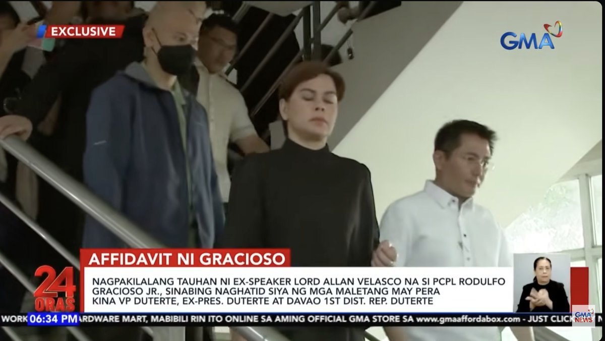justinmaniluh's tweet photo. 24 ORAS EXCLUSIVE! 

Billions of money delivered to Vice President Sara Duterte, Former President Rodrigo Roa Duterte and Congressman Pulong Duterte -- according to former Speaker Lord Allan Velasco's bagman. 

If indeed Gracioso is telling the truth --- the script of the 18 Marites were from the personal experience of the Dutertes pala. Lol