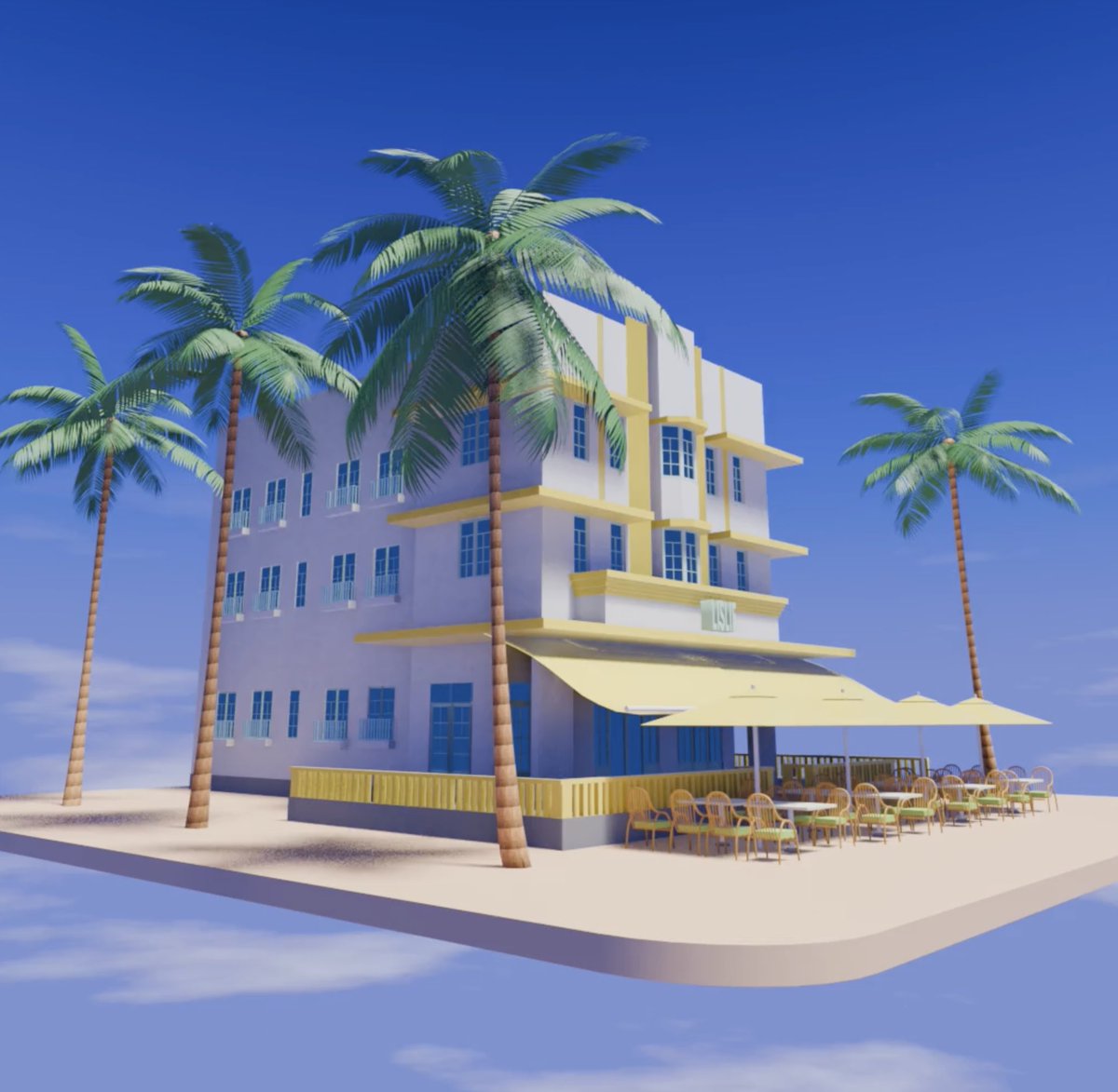 silver2purple6's tweet photo. Blenderでつくるアールデコ建築独学2回目。ヤシの木つくるの楽しい！
#Blender #Blender初心者 #アールデコ https://t.co/Qz5CVPtBk8