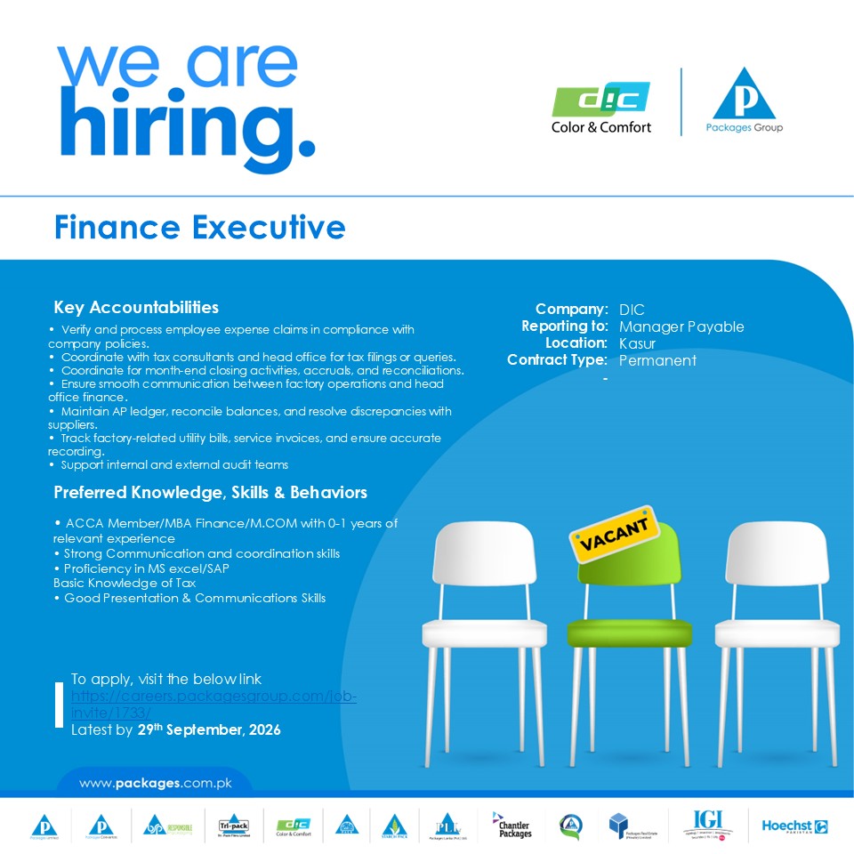 PackagesGroup's tweet photo. Vacant Position: Finance Executive
Location: #Kasur
Apply at: https://t.co/MP9GVqr3Bo

*Packages Group is an equal opportunity employer.

#PackagesGroup #Hiring #Pakistan https://t.co/2pHZImadGj