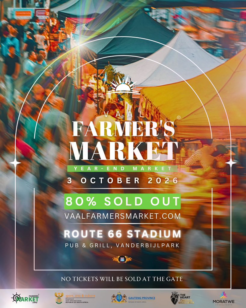 VaalFarmersMark's tweet photo. 80% Sold Out🧡
It's Almost That Time Again!🥹📍

Get your tickets at https://t.co/mii2GVVl6K while you can

Notice: No tickets will be sold at the gate
#SeasonalExperience https://t.co/K5v4obRE93