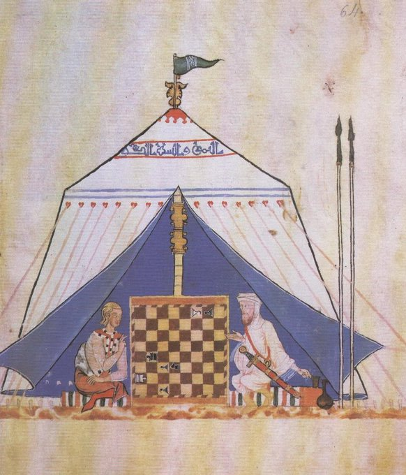 IslamicSH_'s tweet photo. An Andalusian Muslim and a Christian playing Chess, an engraving from 1283. https://t.co/ruC2xvJOjR