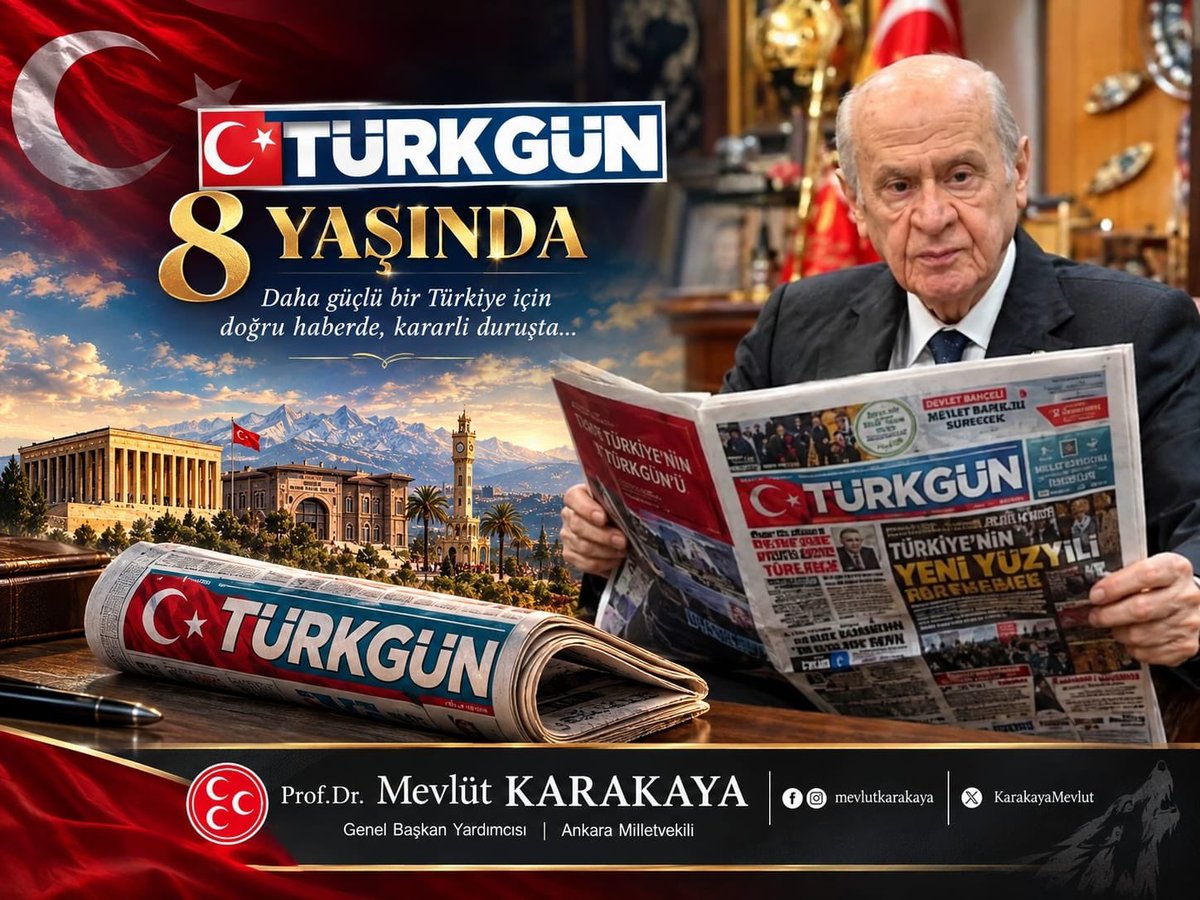 KarakayaMevlut's tweet photo. #Türkgün8Yaşında

Türklüğün gür sesi, Türk Dünyası’nın müşterek nefesi, hakikatin kalemi ve Milliyetçi-Ülkücü Hareketimizin gazetesi #Türkgün, sekiz yaşında!.

Türk milletinin tarihinden aldığı kudreti, millî şuurunu ve ülküsünü satırlarına taşıyan Türkgün; Türkçe düşünmenin, Türkçe okumanın ve Türkçe yaşamanın iddiasını kararlılıkla sürdürüyor.

“Türkçe Düşün, Türkçe Oku” şiarıyla nice yıllara, nice başarılara…

Türklüğün sesi gür, kalemi keskin, ülküsü daim olsun!