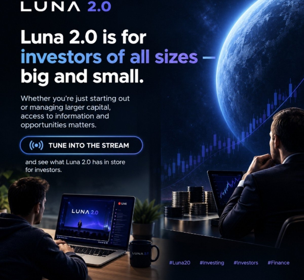 FortuneNavigato's tweet photo. 🚀 Luna 2.0 is for investors of all sizes — big and small.
Whether you're just starting out or managing larger capital, access to information and opportunities matters.
📡 Tune into the stream and see what Luna 2.0 has in store for investors.
#Luna20 #Investing #Investors #Finance