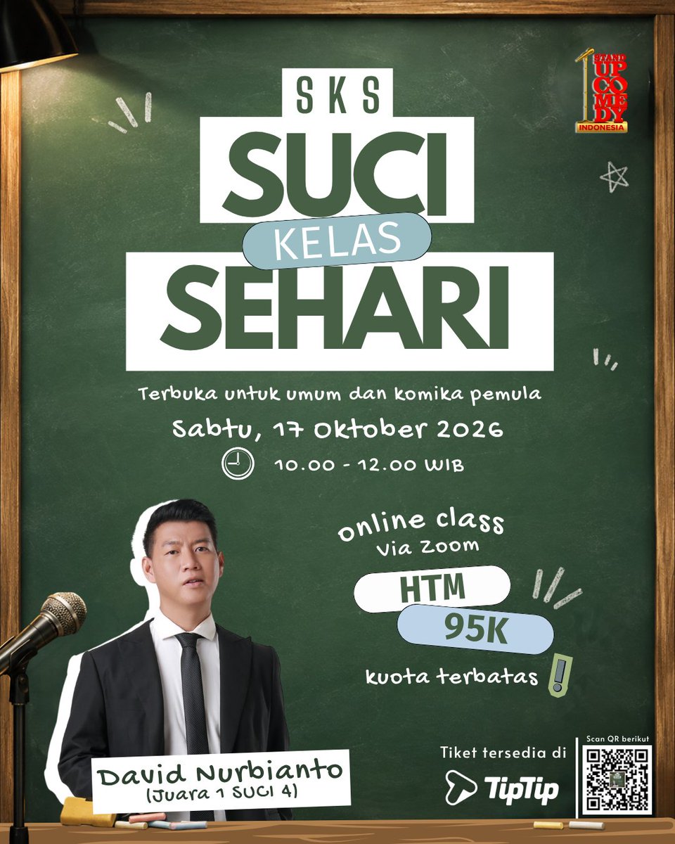 StandUpKompasTV's tweet photo. Saatnya war SKS!

Sebelum gas ke Audisi SUCI 13, isi bekal dulu lewat SUCI Kelas Sehari (SKS). Kelasnya ONLINE, jadi bisa belajar dari mana aja 🤩

Tiket kelasnya sudah bisa dibeli di TipTip mulai pukul 10.00 WIB!

#KelasSUCI #SUCIKompasTV #StandUpComedyIndonesia https://t.co/HolcjHgUA9