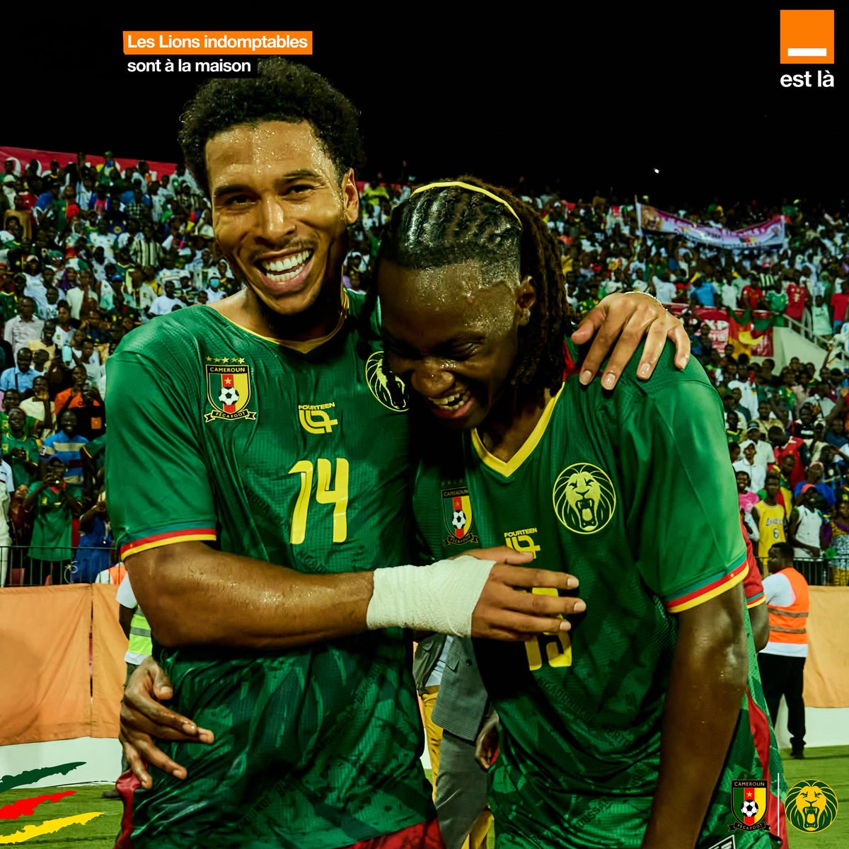 Orange_Cameroun's tweet photo. 🔥 Des tribunes en ébullition, des actions qui font vibrer le stade, des Lions qui célèbrent…

Retour en images sur une soirée pleine d’énergie au Stade Roumdé Adjia ! 🦁🇨🇲

#Lions4Life #OrangeEstLà https://t.co/RGflshzTcn