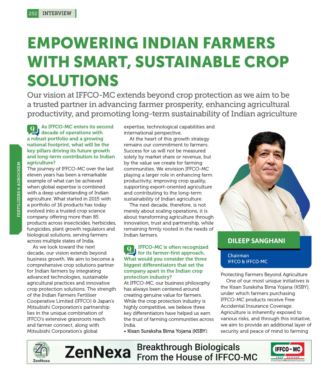iffcomc's tweet photo. We are pleased to share the feature of Sh. @Dileep_Sanghani, Chairman, @IFFCO_Coop &amp; IFFCO-MC, in the 6th Edition of Chemical Industry Outlook 2026.

Link - https://t.co/WKvHolZRps

#IndianChemicalNews #DileepSanghani #Agriculture #iffco #iffcobazar #iffcomc https://t.co/Mp2djZjcTD