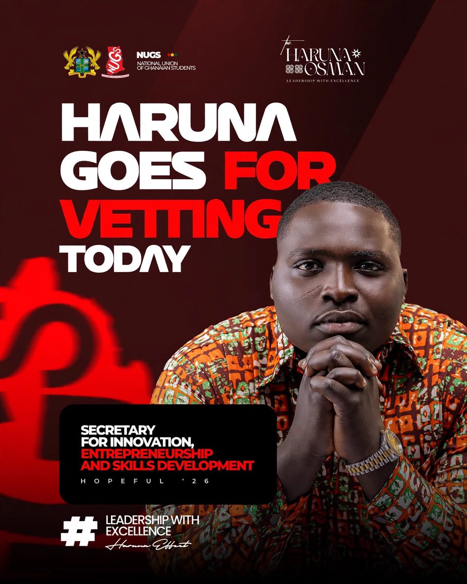 HarunaGeneral's tweet photo. The moment is almost here🔥

Join me today as I present myself as a ready candidate for the position of the NUGS Secretary for Innovation, Entrepreneurship and Skills Development to be screened by an able panel. 

⏰Time 2:00pm
📍Venue: University of Professional Studies, Accra https://t.co/Km0Jbqb79N
