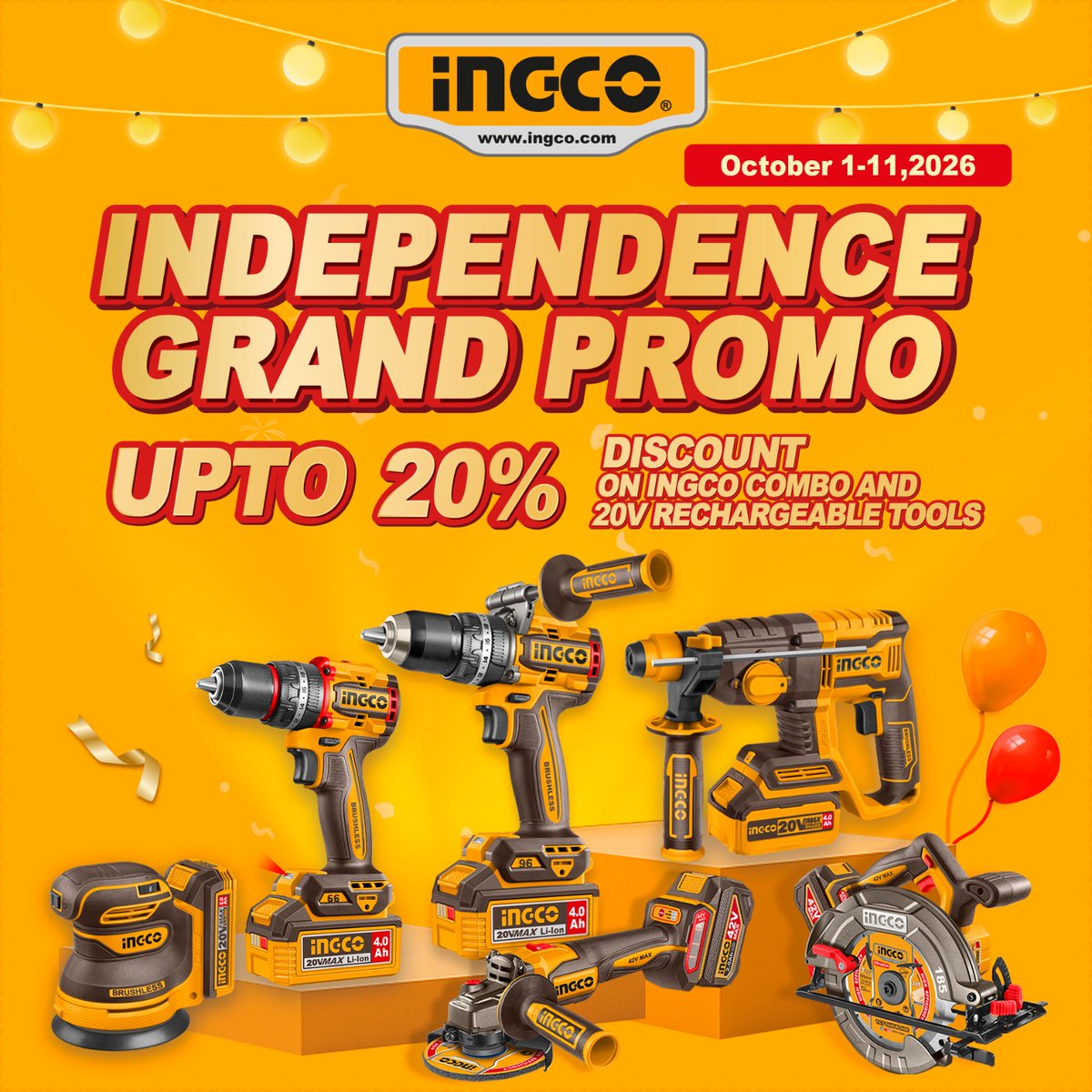 IngcoUganda's tweet photo. 🎉 Independence Grand Promotion 🎉

INGCO Uganda is offering up to 20% off selected best-selling tools and equipment.

Offer valid until 1 October 2026.

Shop at INGCO Uganda outlets or online while stocks last.

https://t.co/xpyPSuNgZE https://t.co/orzgw58bXD