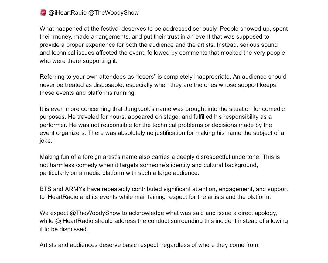 PJimin1269's tweet photo. RT this 
@iHeartRadio : we demand apology
 This is not how u should treat a band that performed at you show &amp; your audience!

@TheWoodyShow apologize!!!
RESPECT BTS
STOP ASIAN HATE
RESPECT ARMY
ARMYS WITH BTS
#ArmyAgaistRacism
#ArmyAgaistXenophobia
#RespectBTS #StopAsianHate https://t.co/xVS661OoNQ