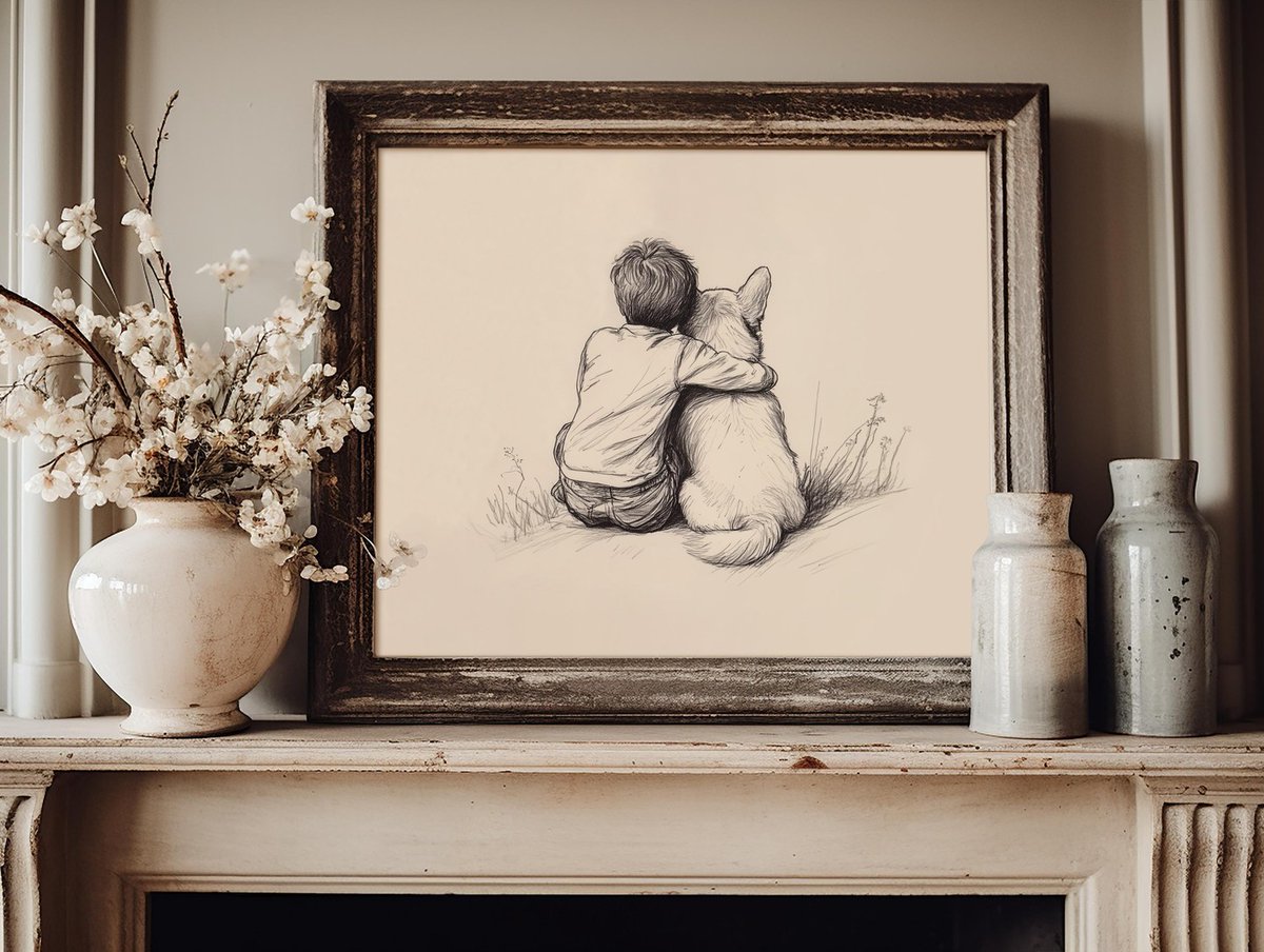 KellyGilmodk's tweet photo. Add whimsy to your child’s space with charming boy and Welsh Corgi wall art. This vintage-inspired printable brings warmth, imagination, and playful character to nurseries or boys’ rooms. Available in various sizes. https://t.co/ivUaVCgPKq